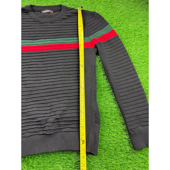 TM Exposure Mens Sweater Size M Black Red Green Stripe Ribbed Knit Long Sleeve - Picture 6 of 11
